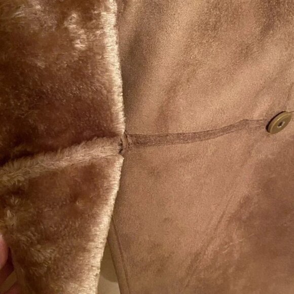 Denim & Co. Microsuede Faux Fur lined Winter vest Brown Size M with Side Pockets - Picture 7 of 10